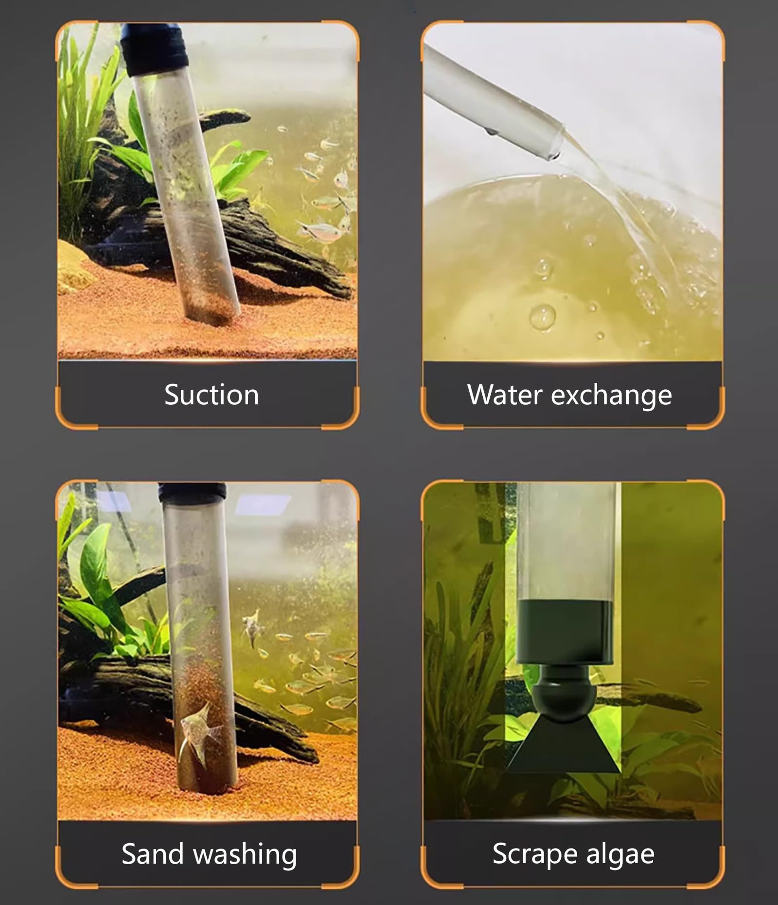 Limpiador Manual De Grava para Acuarios, Kit Limpiador De Arena para Peceras, Limpiador De Algas, Apto para Cambio De Filtro De Agua y Circulación De Agua(L)