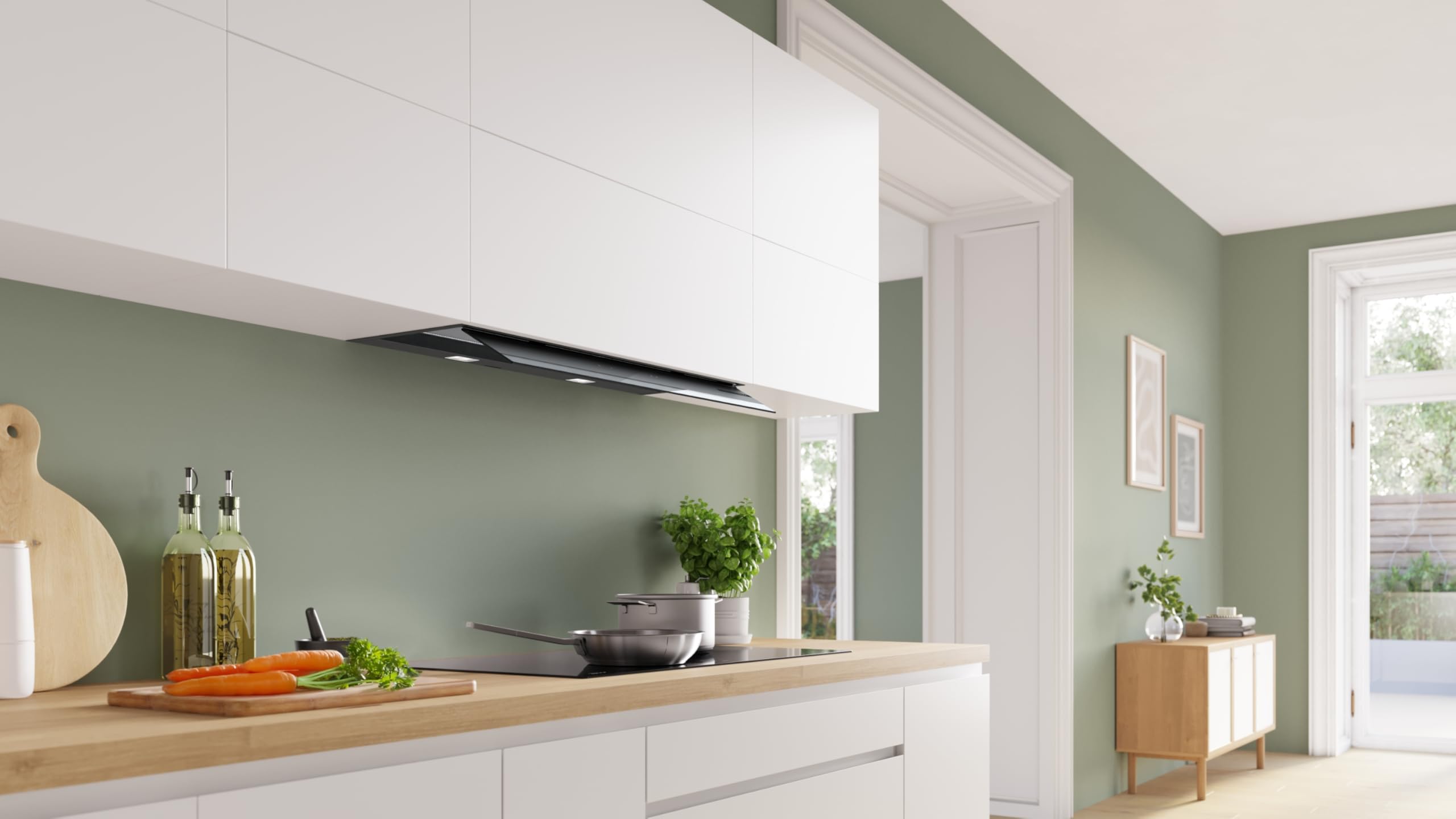 Bosch Série 6 Hotte aspirante design intégré, 90 cm, DBB97DP60, fabriquée en Allemagne, évacuation et recirculation, moteur silencieux et durable, installation facile, lumière avec régulateur de