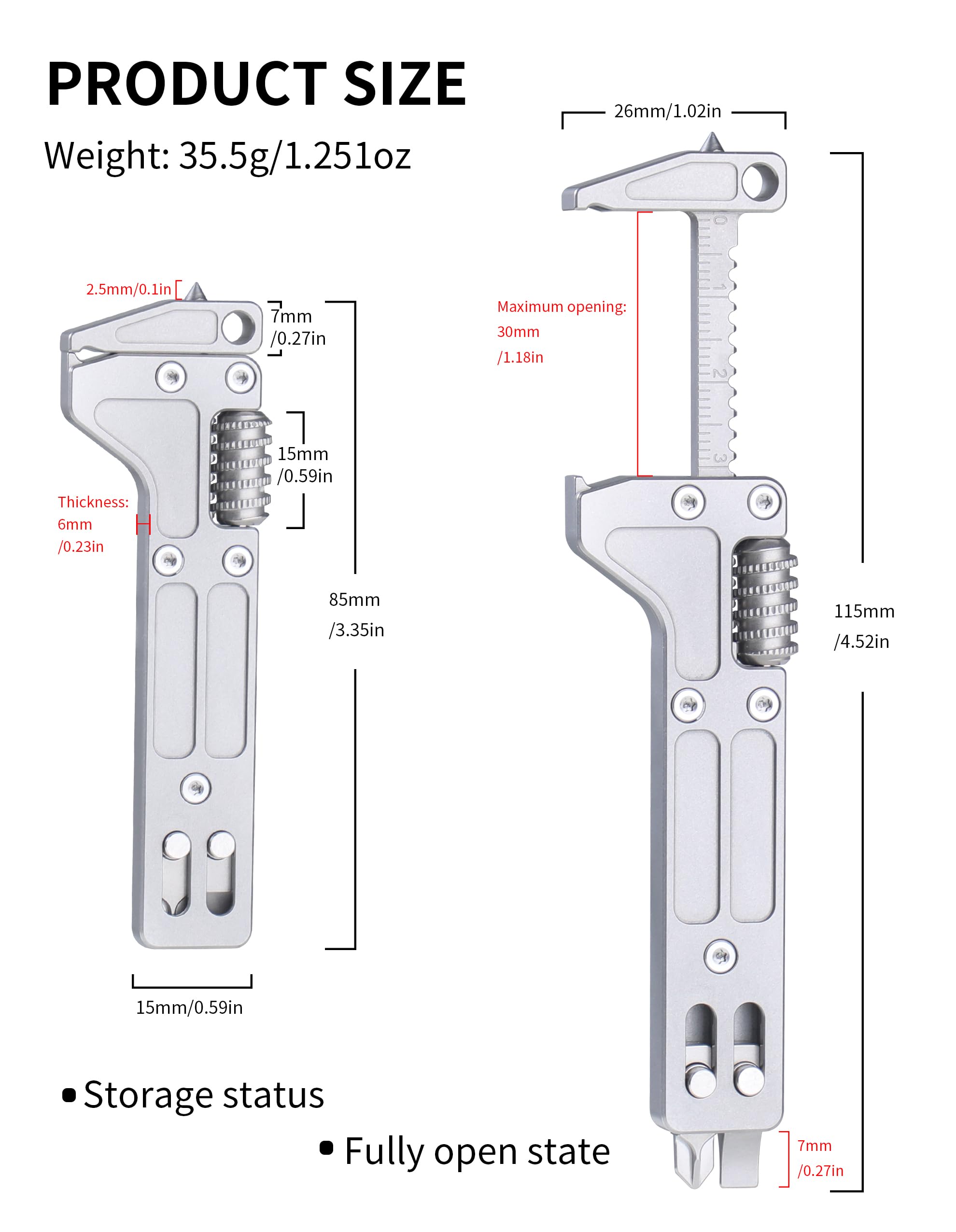Multiherramienta EDC de titanio con llave, abrebotellas, abridor de cajas, rompevanas, destornillador y regla de medición, multiherramienta de bolsillo EDC para accesorios de camping, regalos