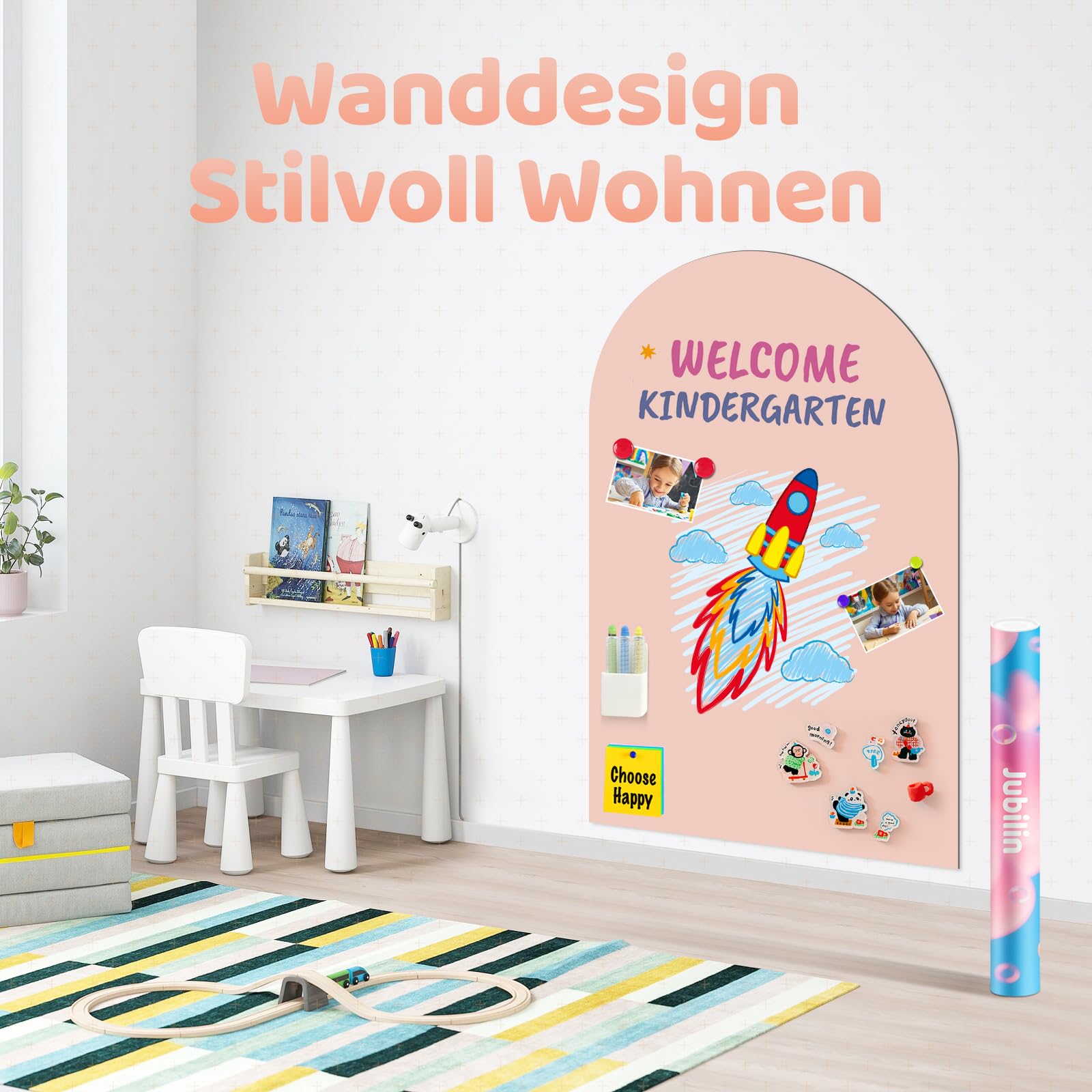 Magnettafel Kinder, 120 x 60 cm Magnetwand Gewölbte, 12 Kreidestiften, 1 Reinigungstuch, 6 Kreidehaltern, 1 Aufbewahrungsbox, Magnetische Zeichentafel für Jungen Mädchen(Kamelrosa)
