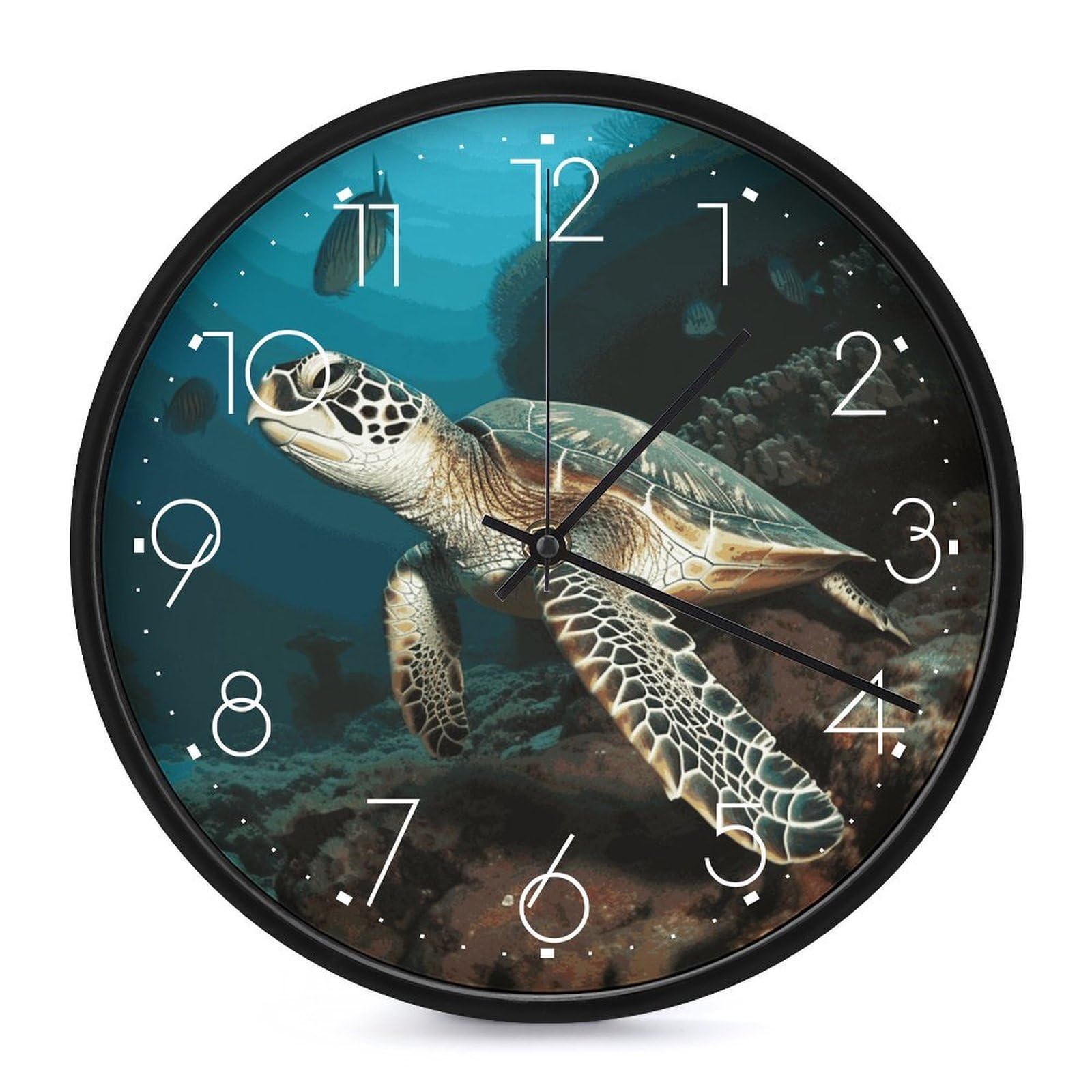 Adfgyerh White-Style Sea Turtle(1) Clock，9.8 Inch Battery Operated Wall Clock Classic Simple, Decorative Wall Clock.analog Clock For Kitchen Office Bathroom Bedroom.