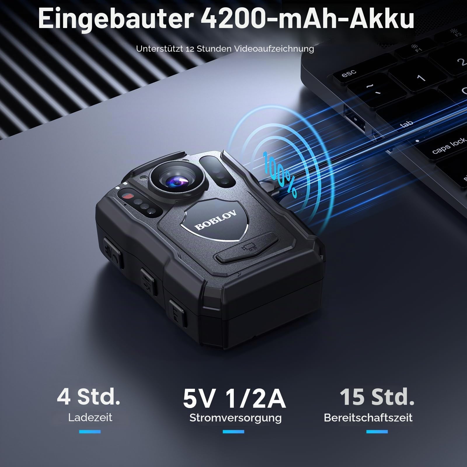 BOBLOV M5 256GB 2K Körperkamera mit Audio, 1440P GPS Police Body Cam für Strafverfolgungsbehörden, 4200 mAh Batterie, IP67 wasserdicht, Dash Cam für Autos mit Saugnäpftassenhalterung