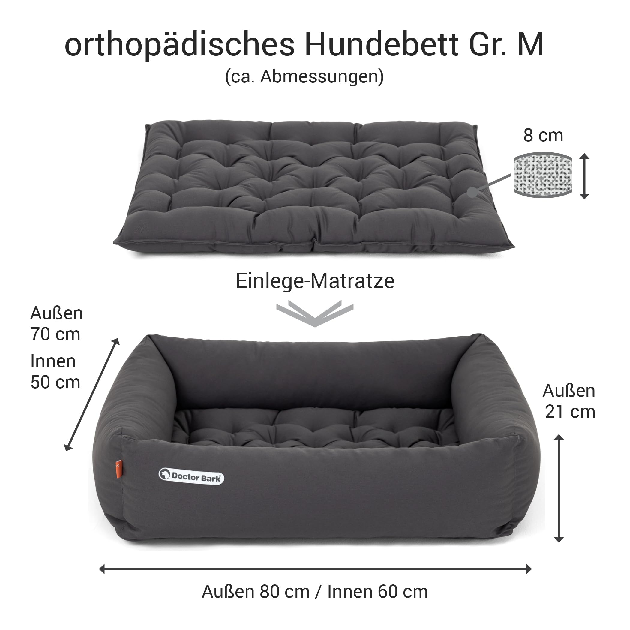 Doctor Bark Hundebett Orthopädisch - Waschbar bis 95°C, Geruchsfrei & Hygienisch - Kuscheliger Hundekorb Mittelgroße Hunde mit Hundematratze (M - 80x70 cm, Grau)