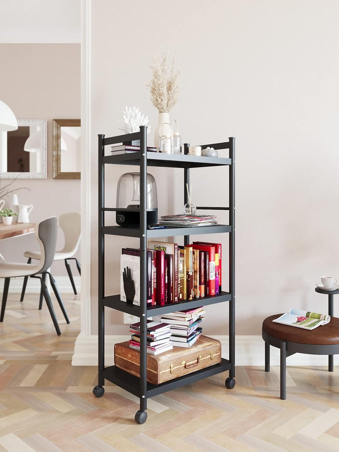 iBune Kitchen Baker's Rack, 4-Tier Heavy Duty Shelving Unit Storage Shelf with Rolling Wheels, Adjustable Shelving Metal Storage Rack for Kitchen Living Room Office (23.6 L x 14.6 W x 43.3 H)