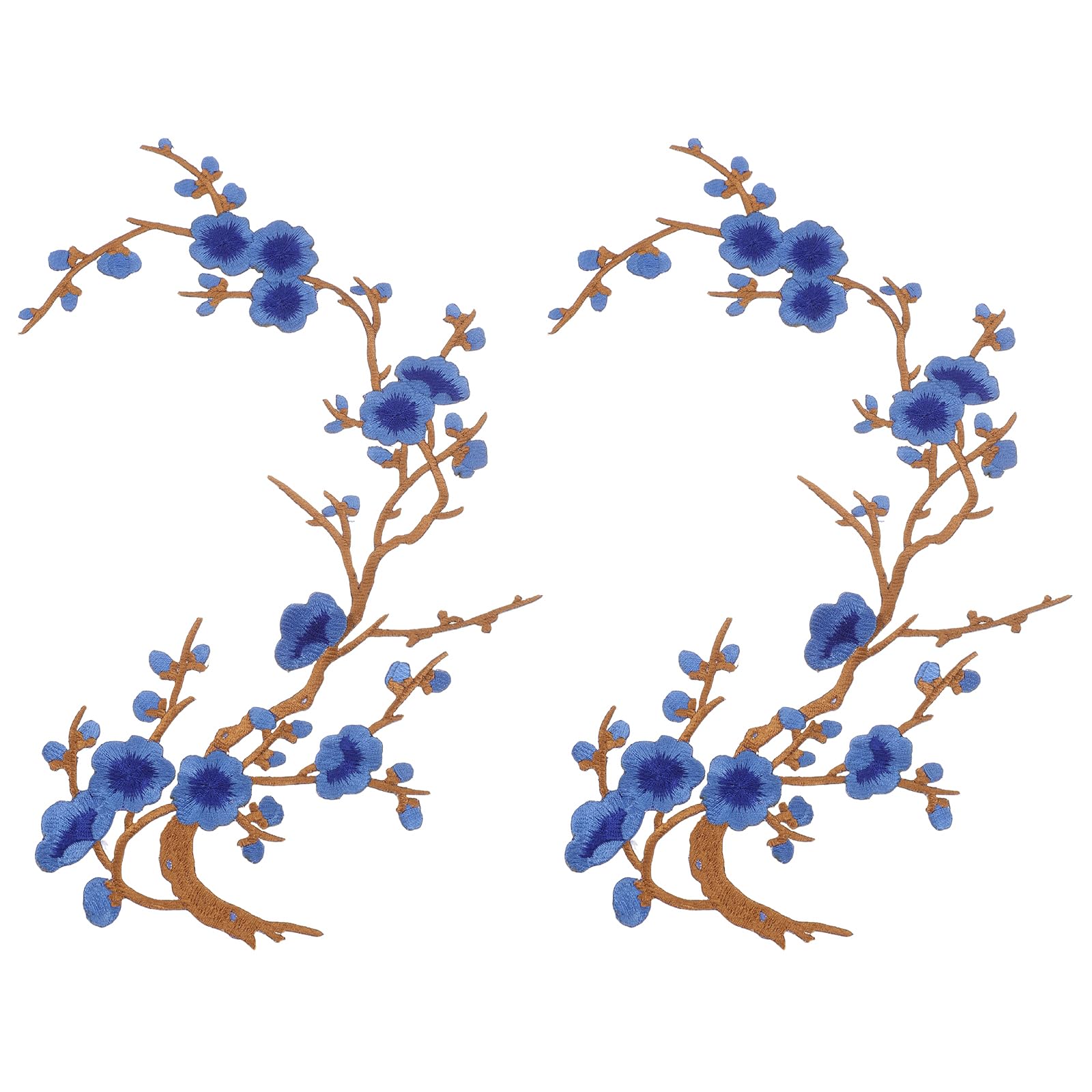 sourcing map 2 Pcs Plum Blossom Iron-on Patches, Flower Embroidery Appliques Sew on Patch Decoration Applique for Holes Jeans Dress Backpack Hats DIY Clothes, Bright Blue