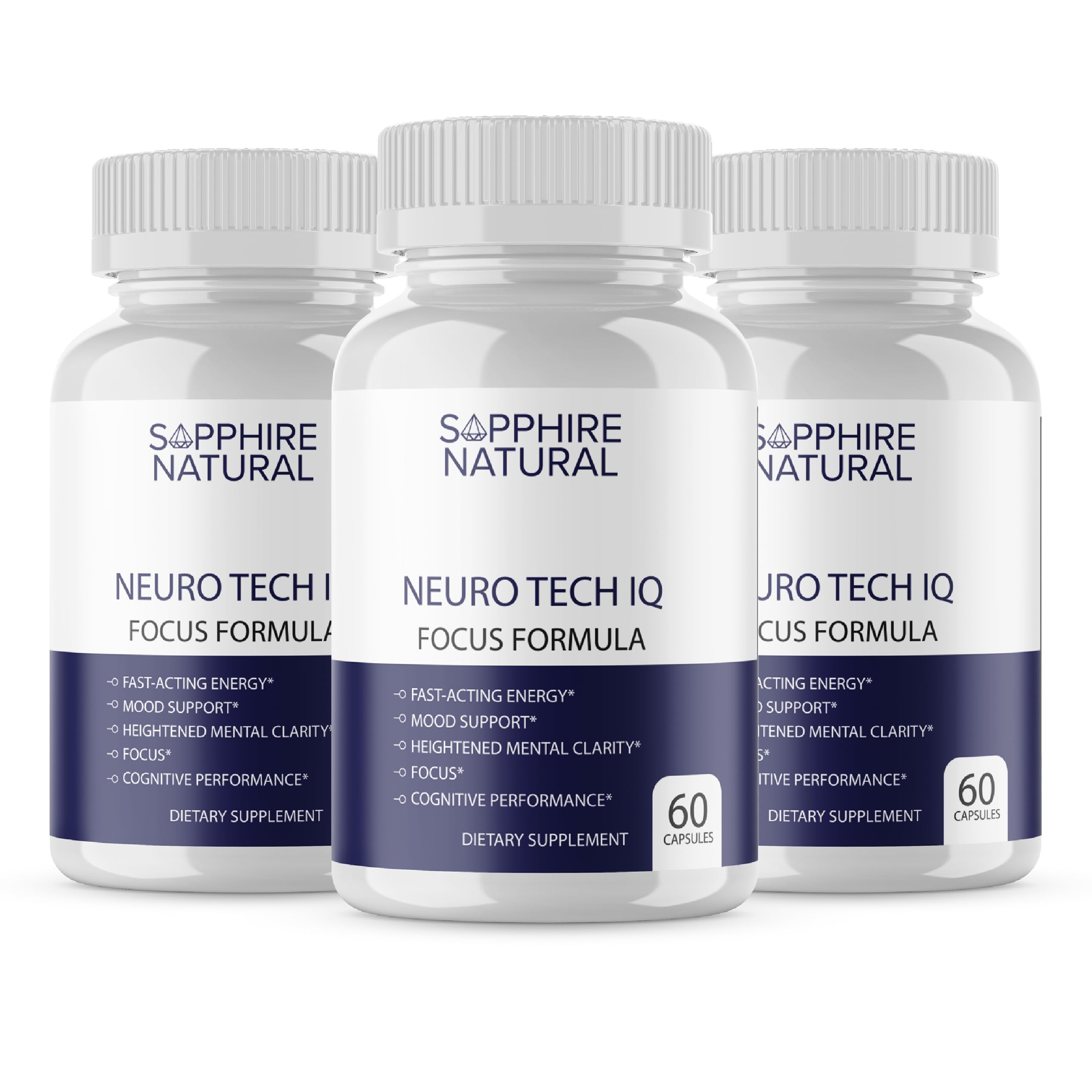 3 Pack Neuro Tech IQ Brain Supplement - Neurotech Iq Focus Formula Enhancement Pills (180 Capsules)