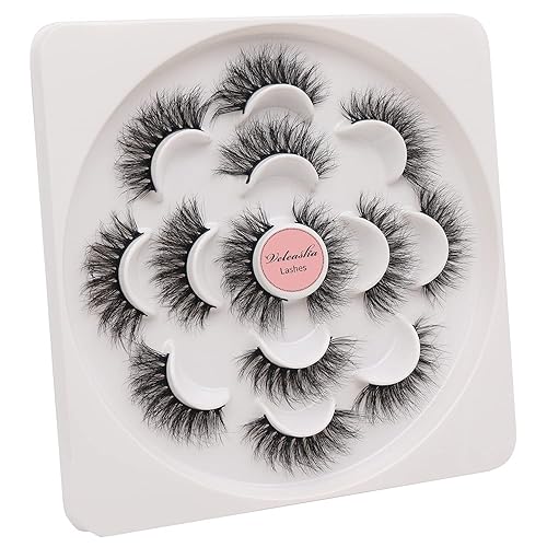 Miniatura 6 de Veleasha Pestañas postizas de visón sintético 5D, hechas a mano, de lujo, esponjosas, naturales, 7 pares (ojo de gato)