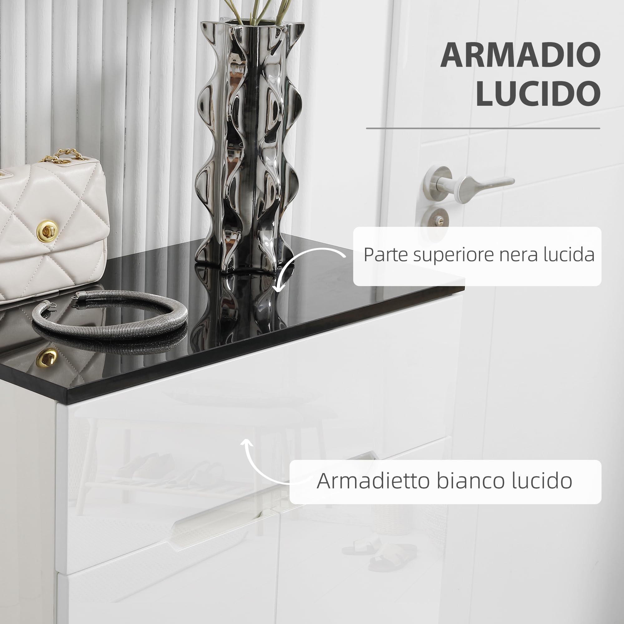 HOMCOM Scarpiera Slim 12 Paia 3 Ripiani Regolabili 60x32x100 cm Bianco