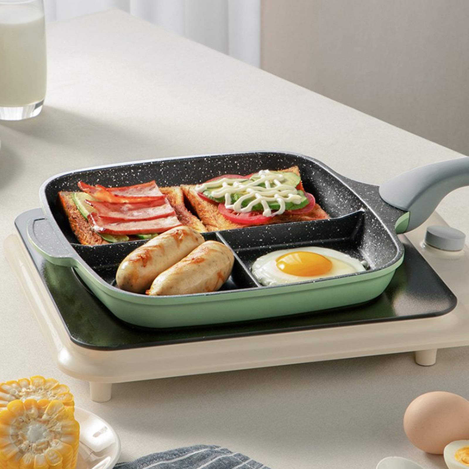 Padella Antiaderente 26 cm frigge padella non bastone friggere padella Pancake multifunzione Pancake Artefatto per colazione, lega di alluminio fritto a forma di uovo fritto, per tutta la stufa per tu