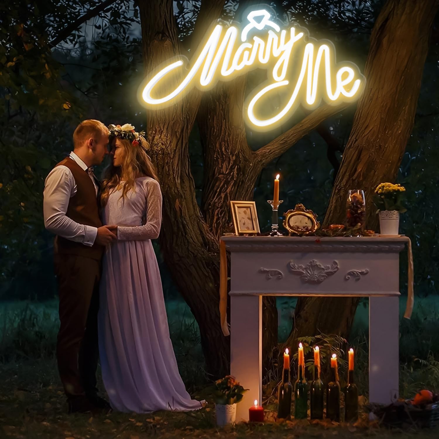 Neonschild mit Aufschrift "Marry Me", LED-Neonschild, Wanddekoration für Verlobungsantrag, Hochzeitszeremonie, Hintergrund, Dekoration, 40,6 x 22,9 cm, USB-betrieben, 10 warme Helligkeit