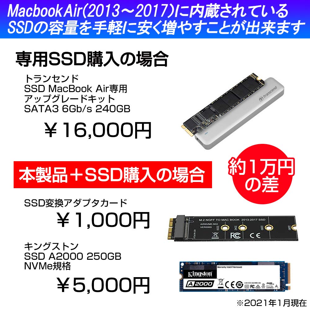 Amazon.co.jp: Macbook Air (2013-2017)用 M.2 NVMe SSD変換アダプタ