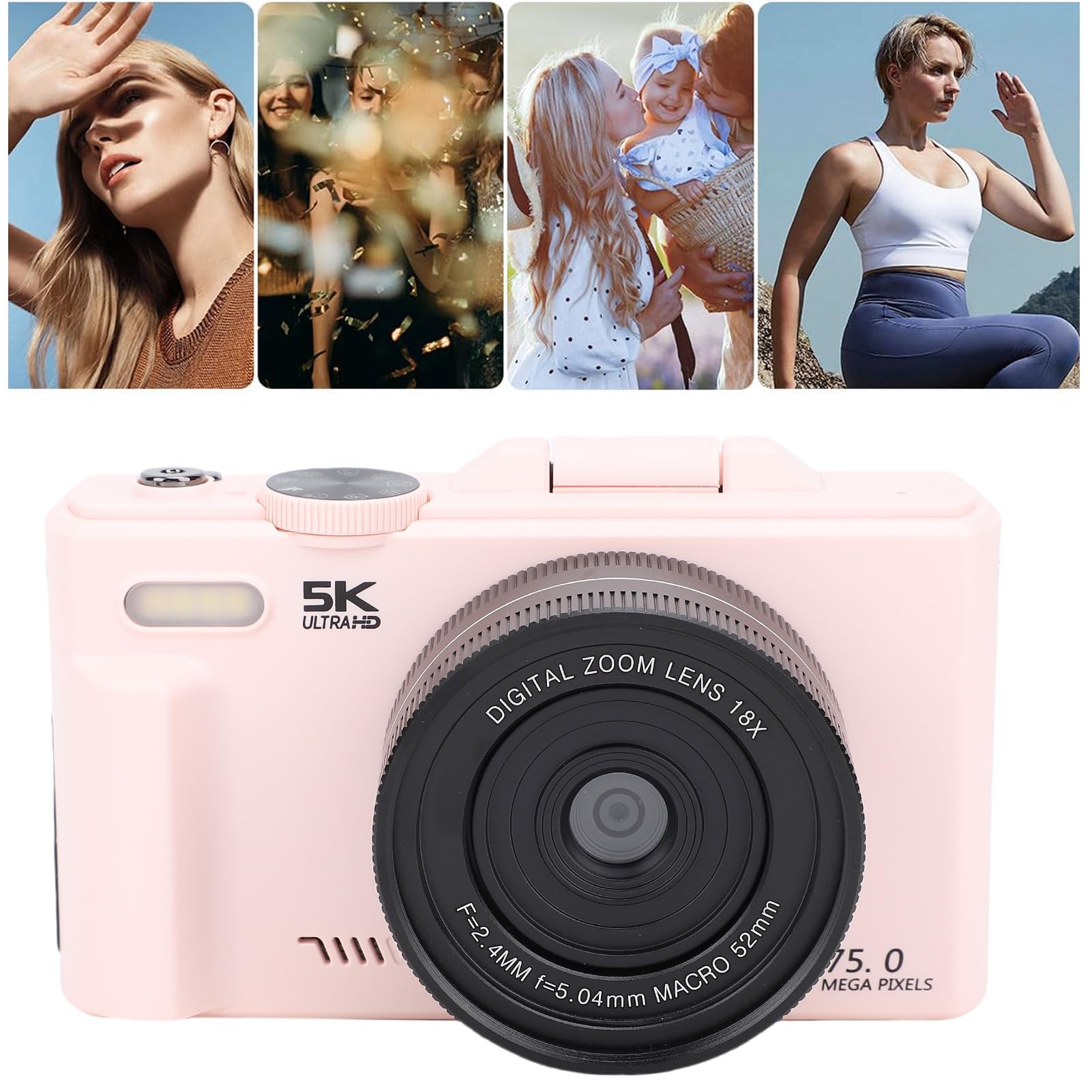 Fotocamera Digitale 5k per Fotografia, Videocamere WiFi 75MP UHD Vlogging con Zoom Digitale 18x, Videocamera AutoFocus da 3 "a Battibe