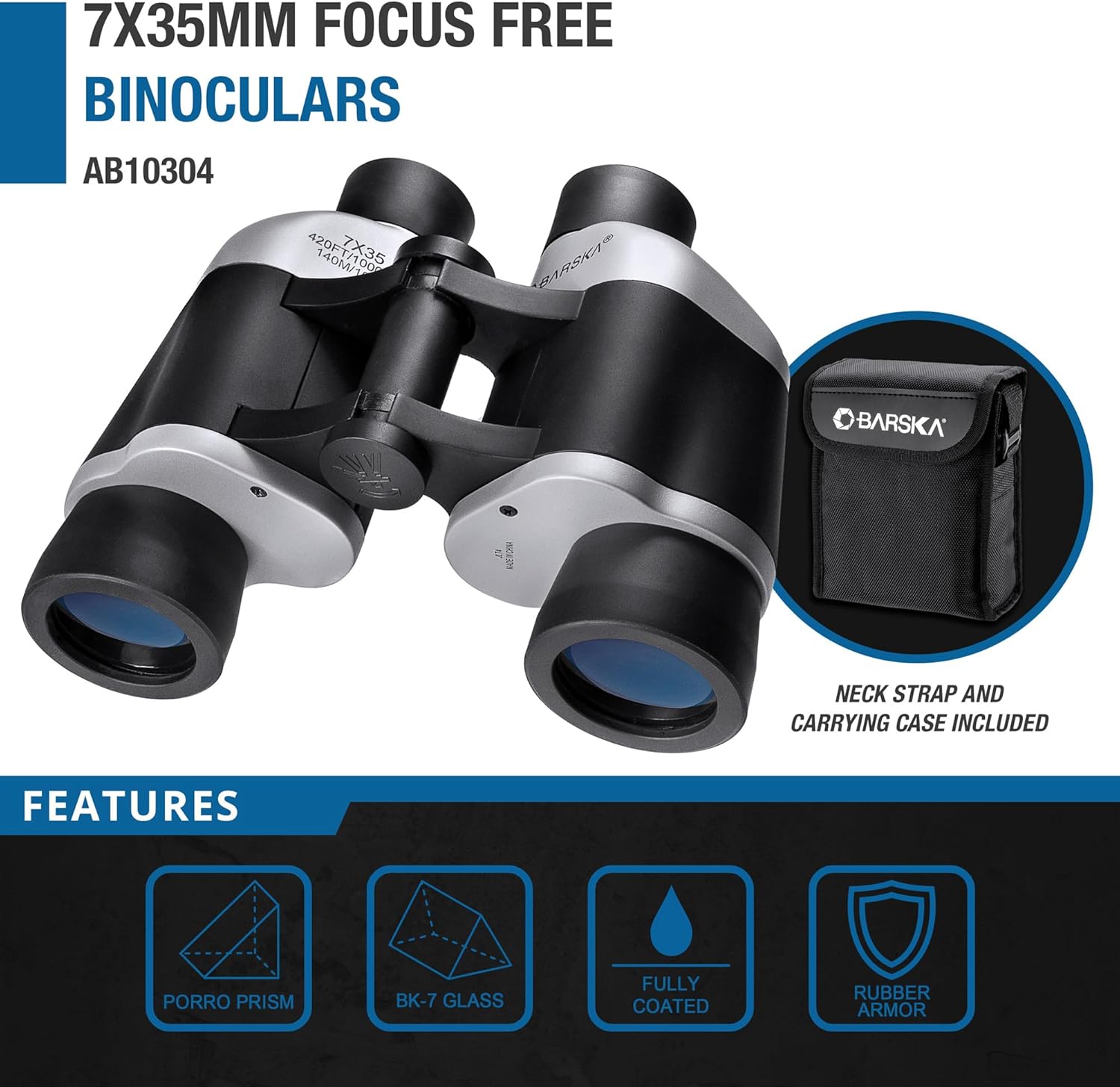 Barska Focus Free Binoculars 7x35 for Kids & Adults Hunting Bird Watching Travel Compact
