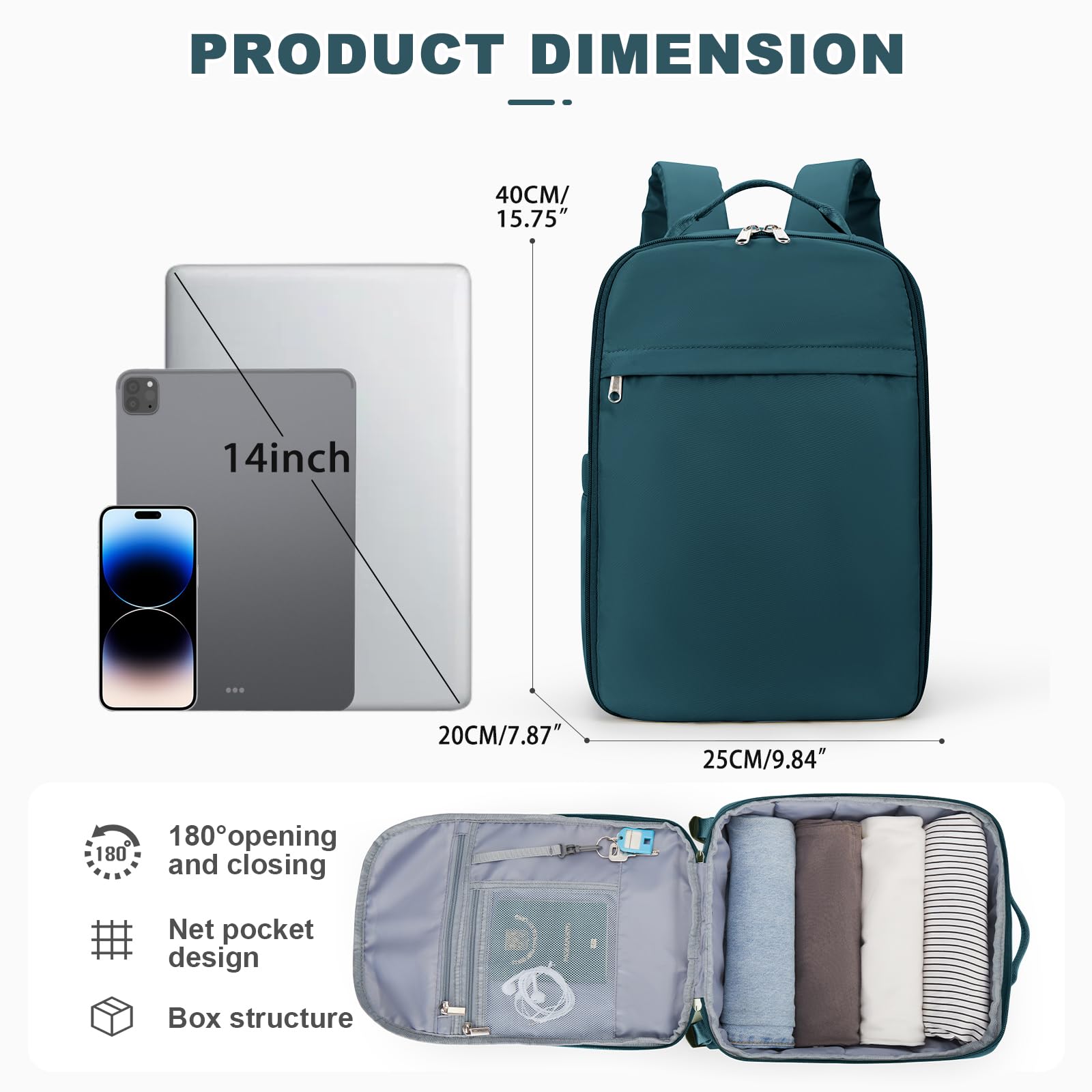 SZLX Zaino Ryanair 40x20x25 e 45x36x20 - Bagaglio a Mano Donna e Uomo, Borsa da Cabina Impermeabile per Laptop 14 Pollici, Zaino da Viaggio