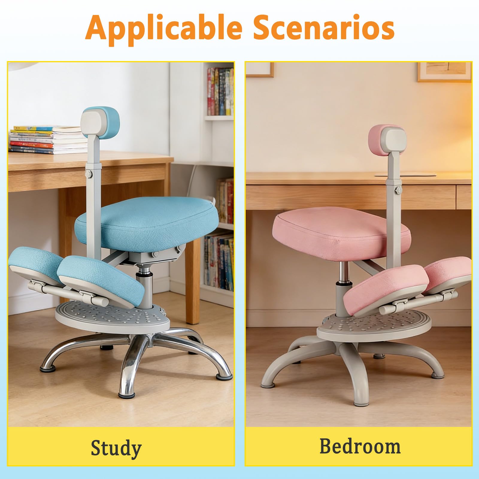 Sillas Ergonómicas de Rodillas Sillas de Escritorio Infantiles Sillas de Escritorio de Oficina con Rodillera Girada 360 ° para Que Los Niños Estudio
