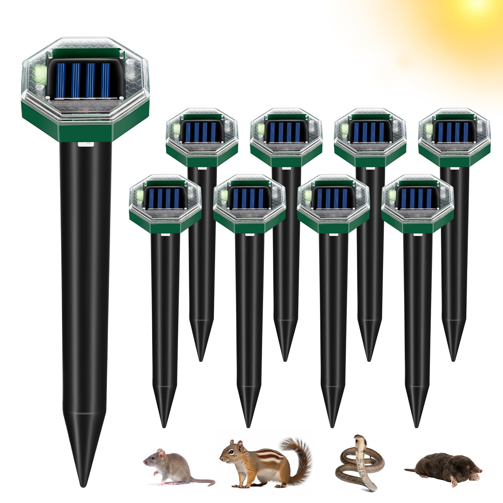 CXIENAOY 8-Pack Solar Mole Repellent
