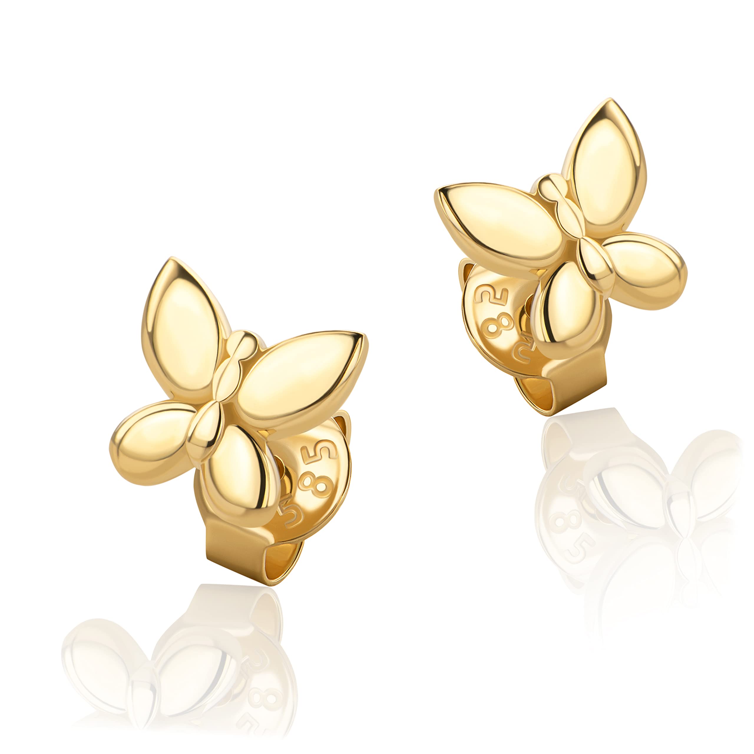 PRINS JEWELS Orecchini a perno a forma di farfalla, 14 carati, in oro giallo 585