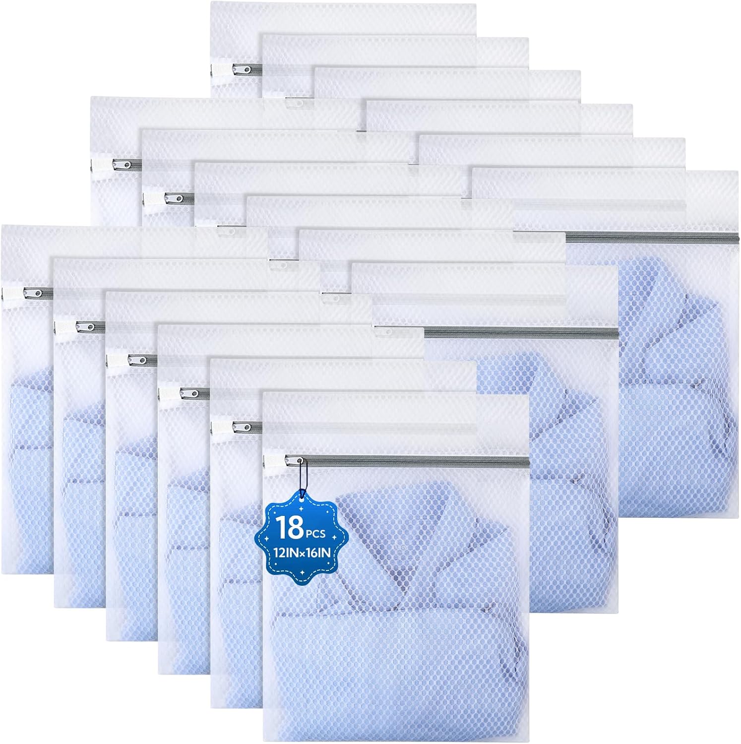 18-Pack Durable Mesh Laundry Bags for Delicates, 12x16 Inches Reusable Lingerie Wash Bags for Washing Delicates with Sturdy Zipper, Protect Clothes in Washing Machine for Home, College & Dorm