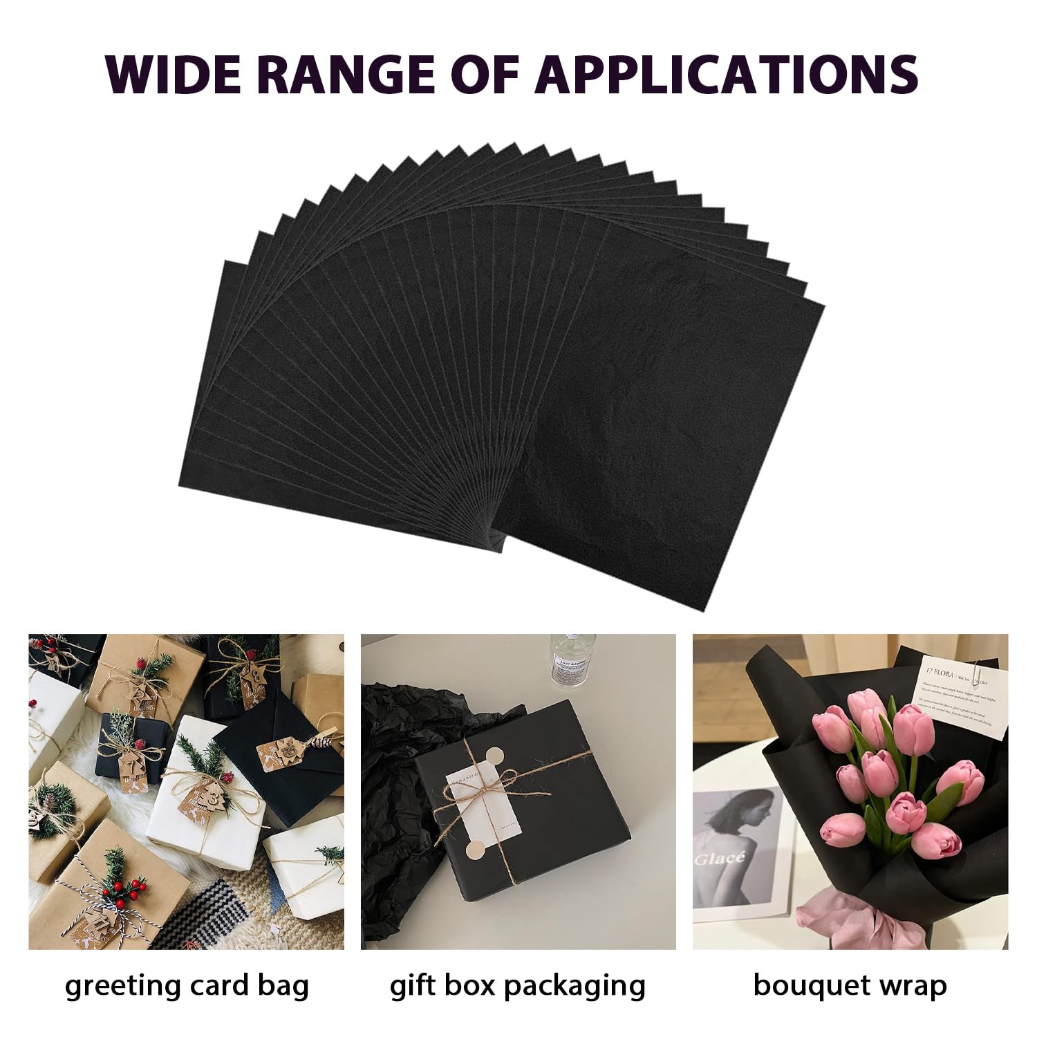 100 Fogli Carta Veline Nera A4 - Per Pacchi Regalo, Bouquet, Lavoretti DIY - Foto 5