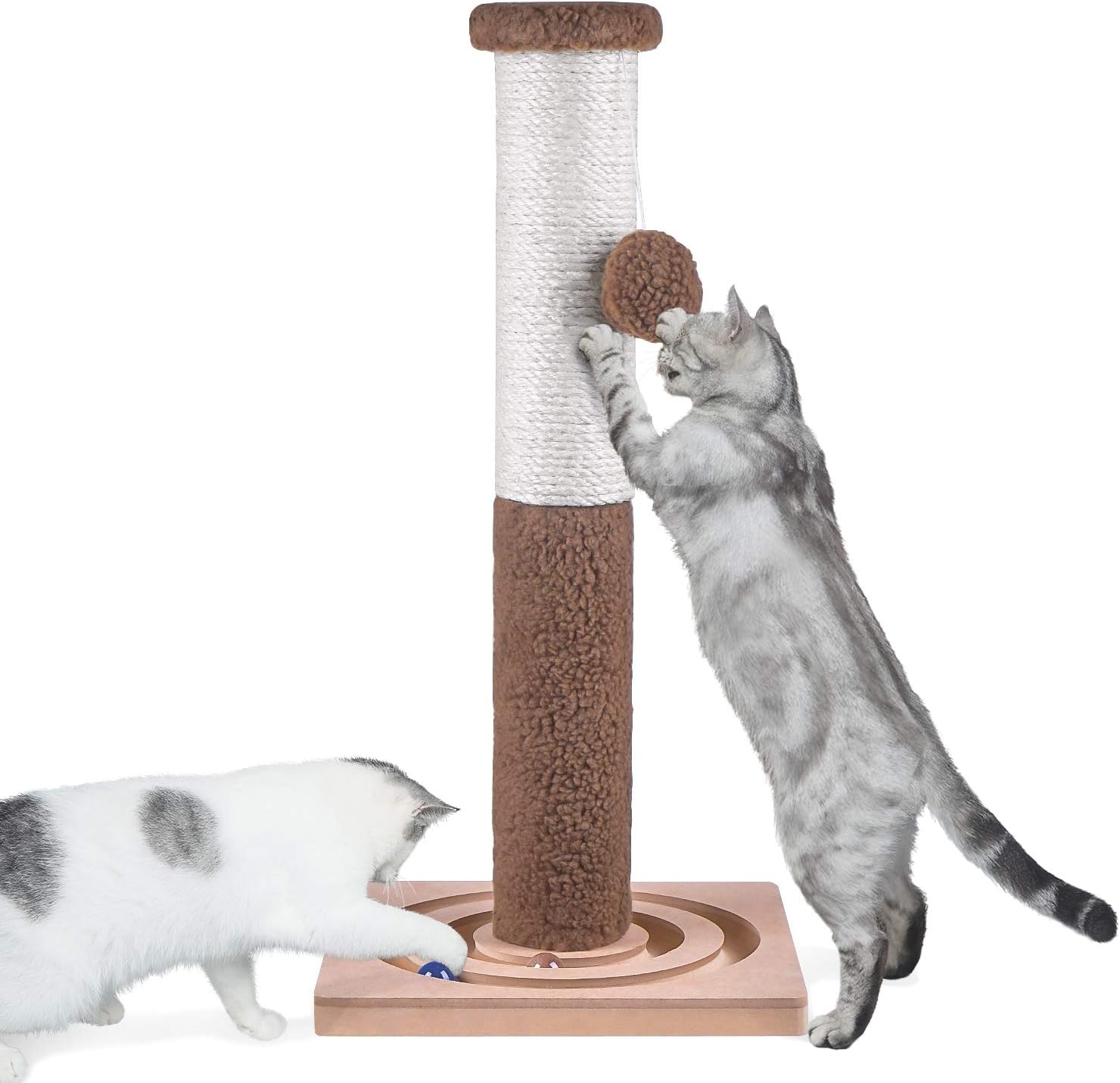 Aibuddy Cat Scratching Post, 60CM Tall Sisal Cat Scratcher Climber & Tree Pole(Interactive Toys, Dangling Ball,East to Assemble, 30 x 30 x 60 cm)