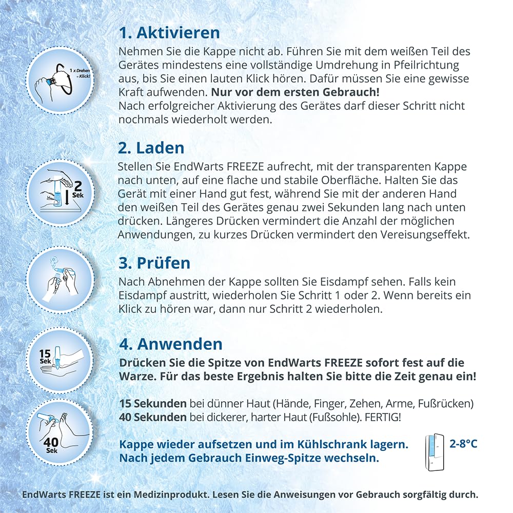 EndWarts FREEZE: Warzen & Dornwarzen behandeln, Vereisungsmittel zur Behandlung von Stielwarzen an Händen, Armen & Füßen, 7-Einweg-Spitzen