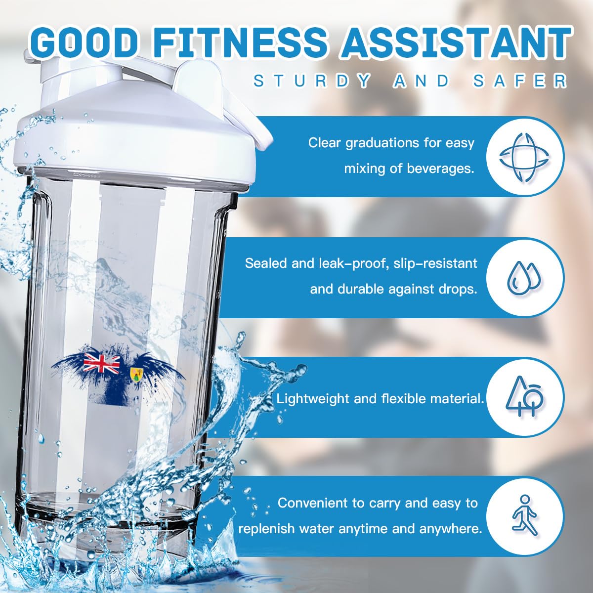 Turks and Caicos Islands Flag 18 Ounce Shaker Bottle Drink Mixer Leak-proof Pre Workout Protein Shakes Meal Replacement Shakes Bottles 500ML/18 Oz White
