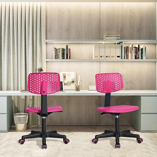 Miniatura 2 de FurnitureR Silla de escritorio para niños, sin brazos, linda silla de oficina para niños, silla de plástico con respaldo bajo, silla de trabajo para