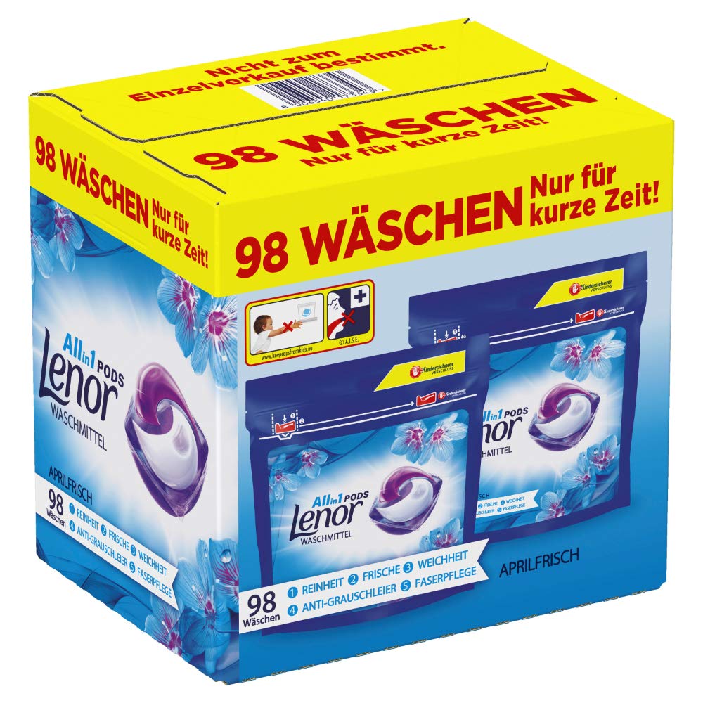 Lenor Detersivo Pods All-in-1, 98 lavaggi (2 x 49) Lenor April Fresco con profumo di fiori primaverili