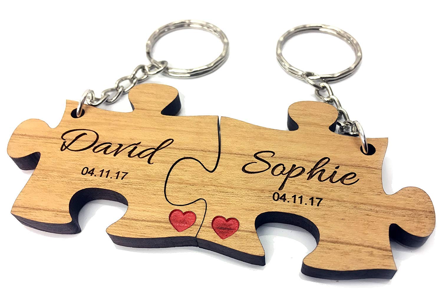 Rutherfords Gifts Personalised Pair Of New Home Jigsaw Keyrings Engraved Name & Date - Perfect Moving in New Home House Warming First Home Gift