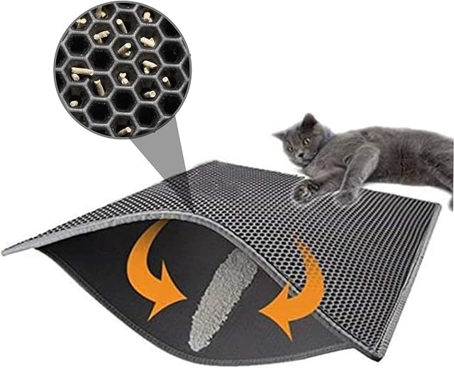 FXxswey Cat Litter Mat, Foldable Double Layer Honeycomb Waterproof Cat Feeding Mat Protect Floor and Carpet Easy Clean (40*50cm)