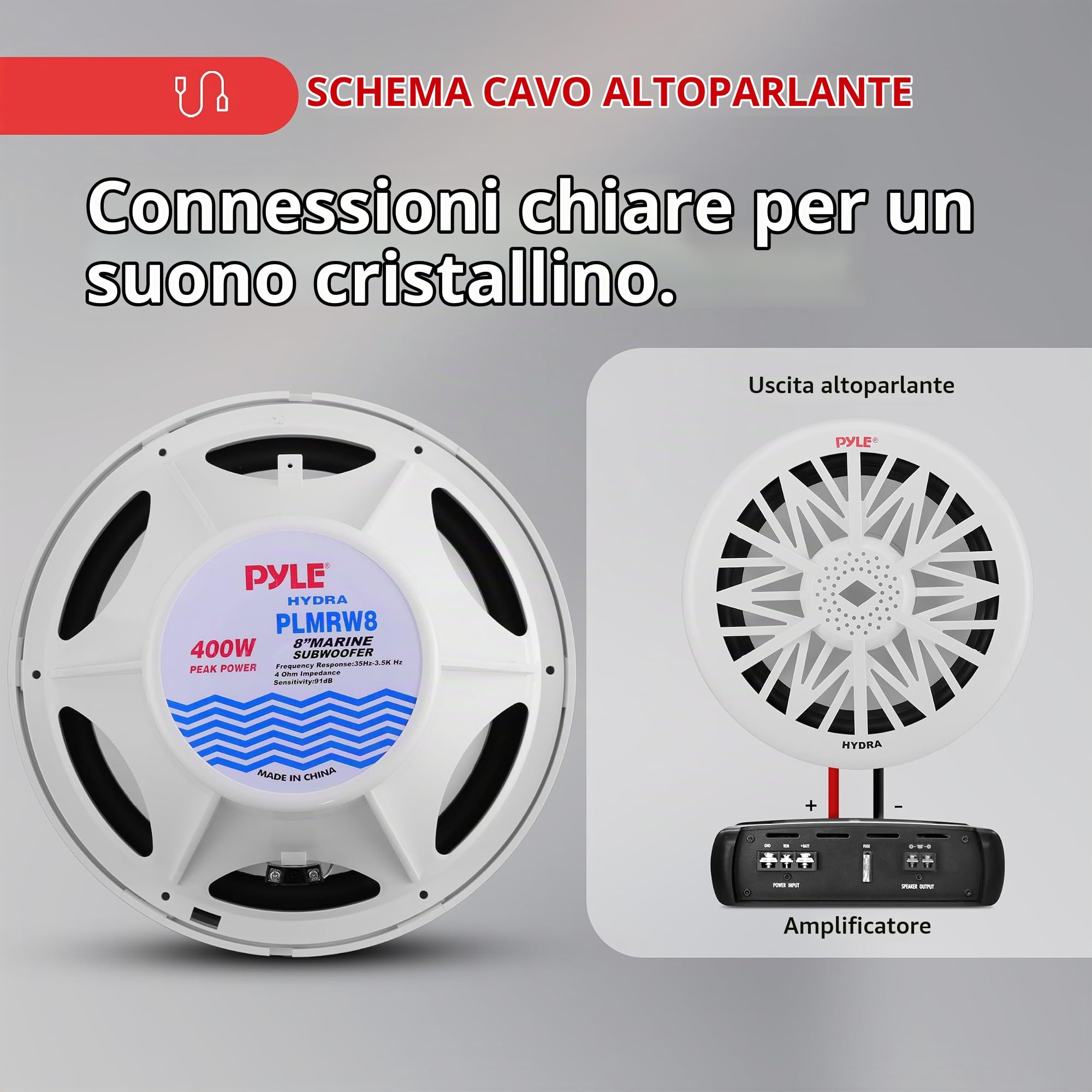 Pyle Subwoofer Auto Marino 20 cm 400 Watt Impermeabile, Altoparlanti e Casse Audio Bassi Potenti per Barca e Veicoli Aperti, Speaker Bianchi