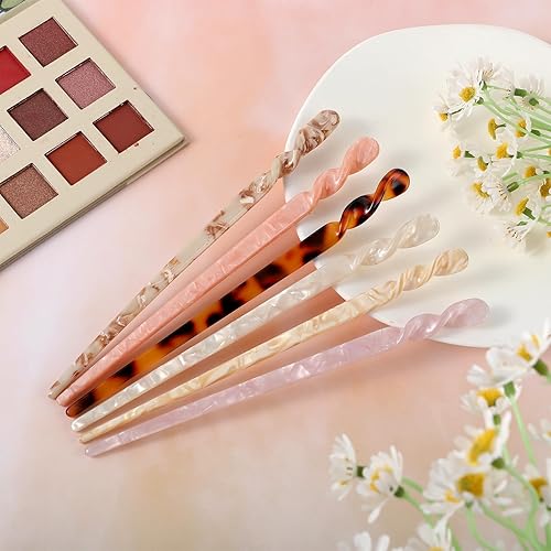 Miniatura 7 de 6 unidades de palos de pelo de acetato – Palitos de peinado con estampado de leopardo vintage – Horquillas de concha de tortuga para mujer