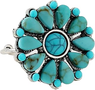 Vintage 925 Sterling Silver Turquoise Ring for Women, Bohemian Adjustable Natural Stone Statement Ring, Handmade Tibet Silver Tribal Totem Ethnic Jewelry, Western Cowgirl Gift