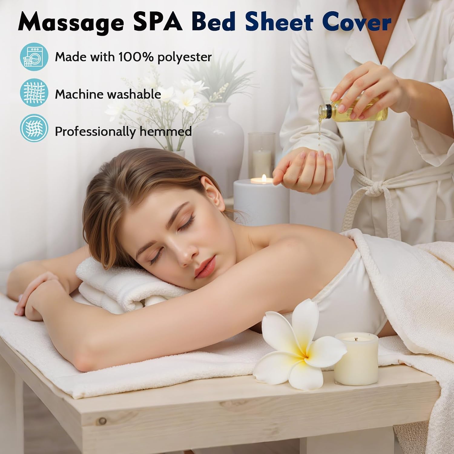 Massage Table Sheets Massage Table Topper Washable Massage Table Pad with Face Hole Polyester Fiber Lash Bed Foam Topper for Spa Salon Tattoo Home Estheticians Gift (White,Bed Not Included)