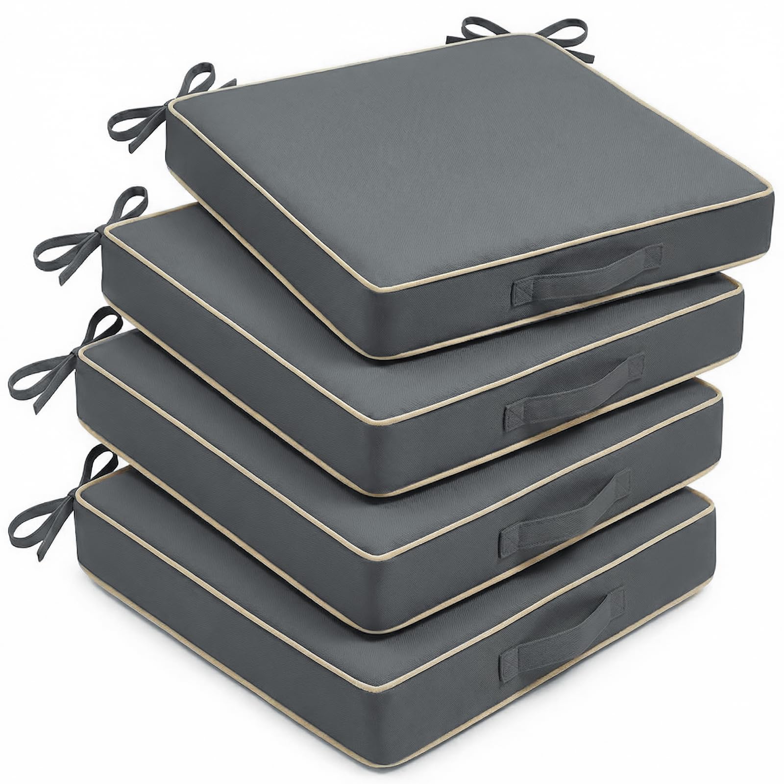 AS AWESLING 4 Pack Heavy Duty Square Chair Cushions for Garden, Patio, Indoor - Oxford Wipe Clean Cover, High Density Foam Filling (GREY, 48cm x 48cm)