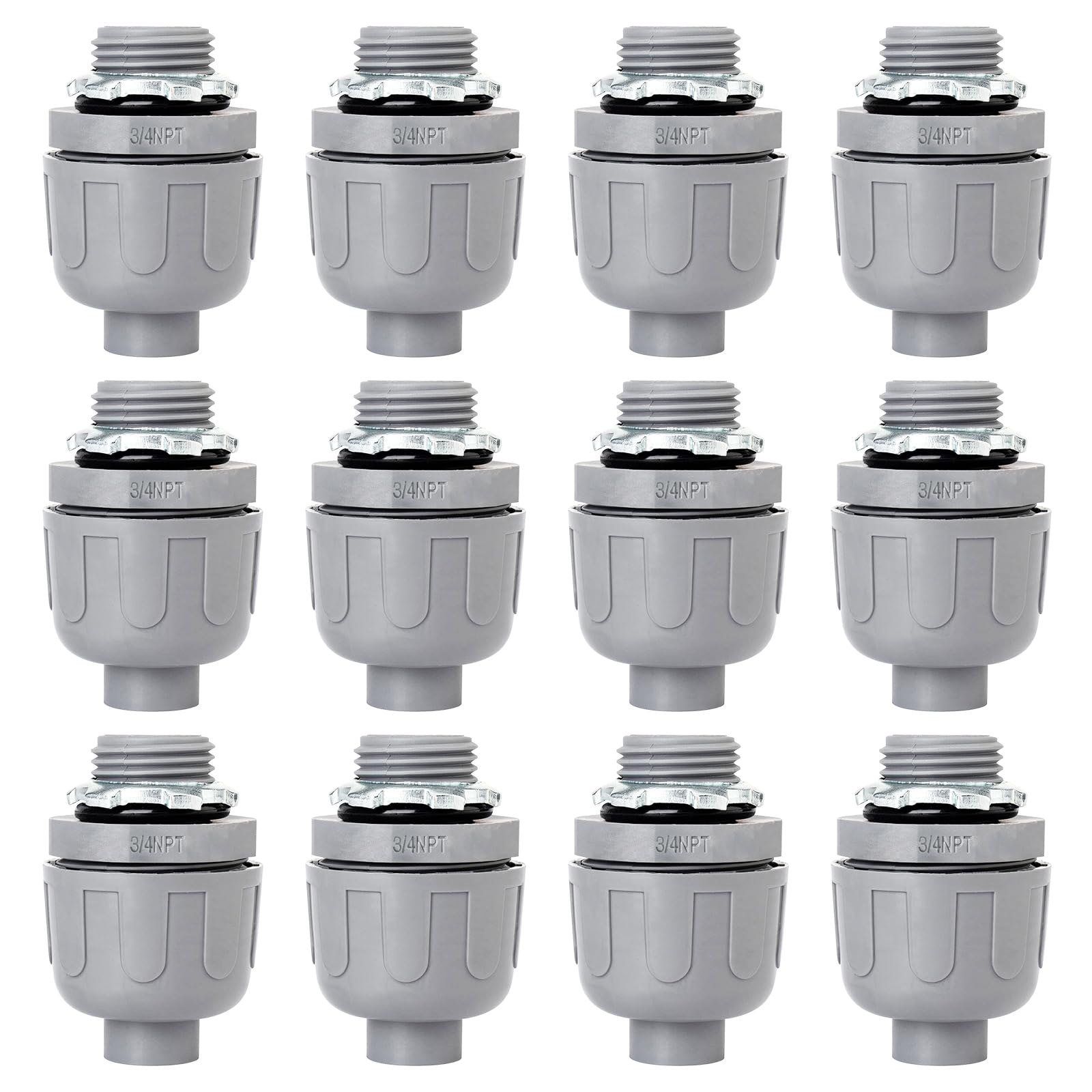 3/4 inch Liquid Tight Connector PVC Flexible Conduit Connector, Straight 180 Degree UL Listed Liquid Tight Connector, Non-Metallic Electrical Conduit Fittings (12 Pack)