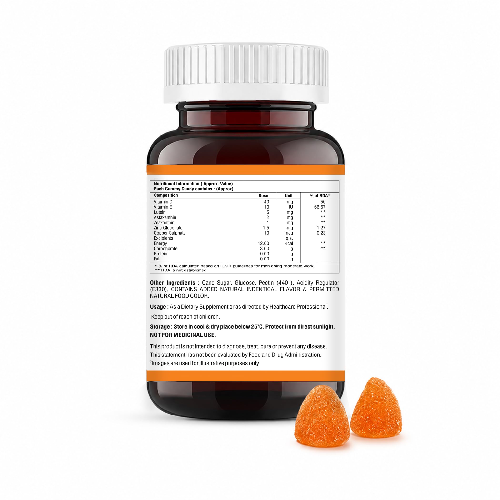 PCHPL wellness Gumyum Eye Care Gummies - Lutein, Astaxanthin, Zeaxanthin, Vitamins C & E, Zinc, Copper | Protects Against Blue Light, Relieves Eye Dryness | 30 Orange Gummies