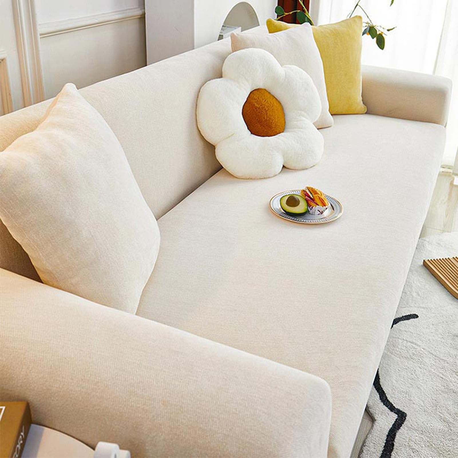 Couvre canapé d'angle forme de L en chenille pour un salon chaleureux