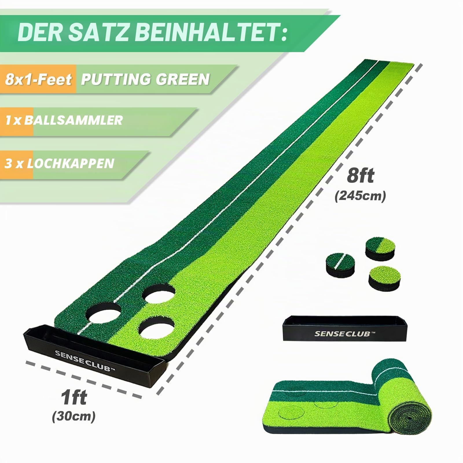 SENSECLUB Indoor-Putting-Green-Matte, faltbares Putting-Green-Golfspiel-Set, Golfgeschenk für Männer
