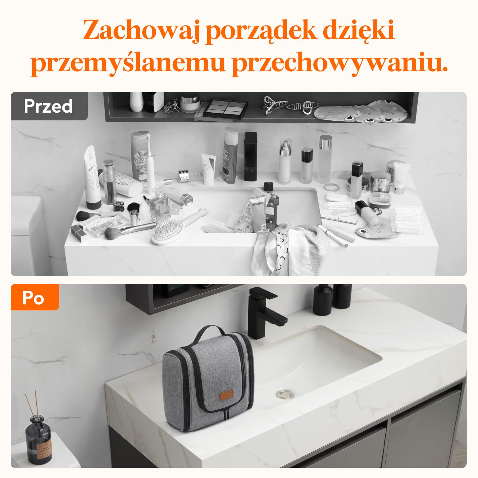 Lifewit Duża wisząca kosmetyczka dla kobiet, szary, 23.0*13.5*27.5CM, Nowoczesny