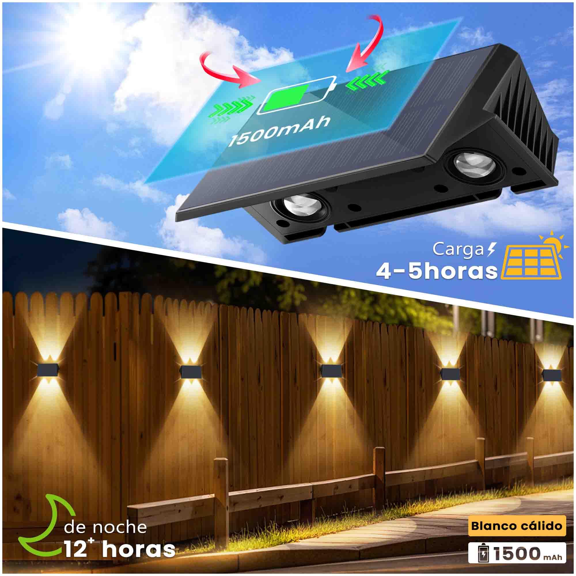 Aplique Solar Exterior, Lámparas Solares Exteriores Arriba Y Abajo IP67 Impermeable,Luces Solares Exterior Jardín Inalámbricas De 4 Led Adecuadas Para Patio Balcón Valla 4*Blanco CáLido
