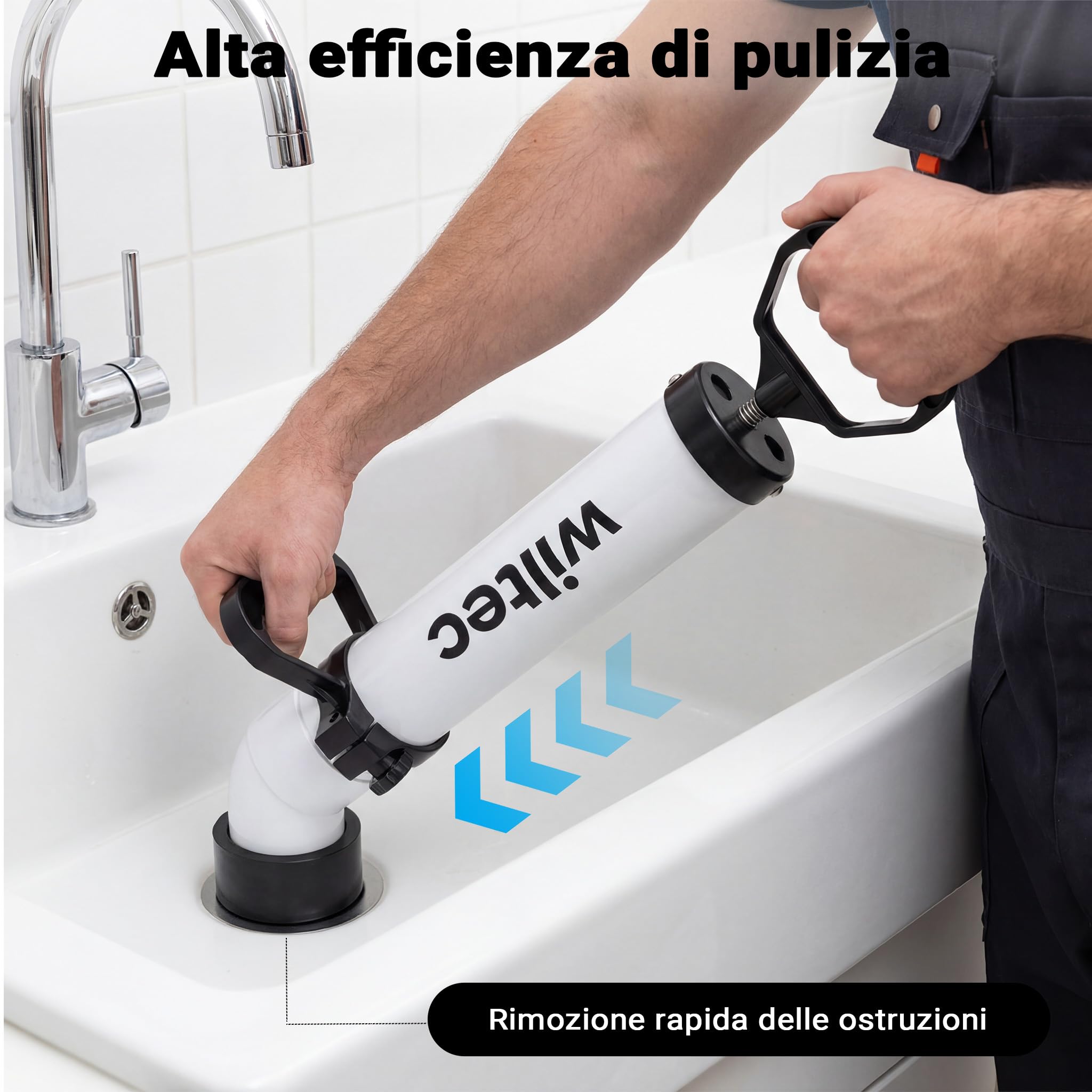 Wiltec Pompa per pulizia tubi ad alta pressione Sturatubi Pulizia rapida tubature Per bagno e WC