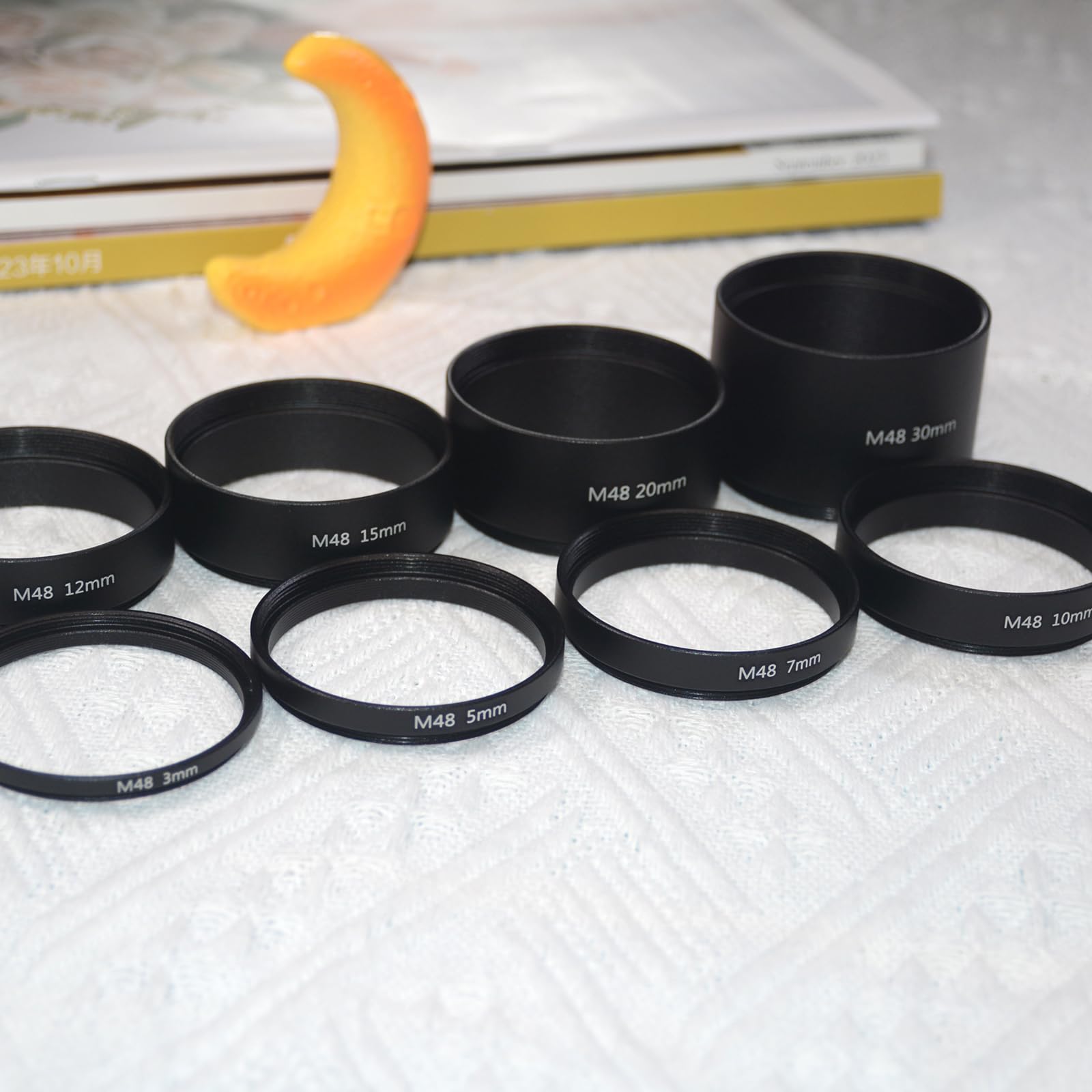 8 Stück M48 x 0,75 Teleskop-Verlängerungsrohr-Set, T2-Verlängerungsrohr-Set, Länge 3 mm, 5 mm, 7 mm, 10 mm, 12 mm, 15 mm, 20 mm, 30 mm, ausziehbar für astronomische Teleskop-Fotografie