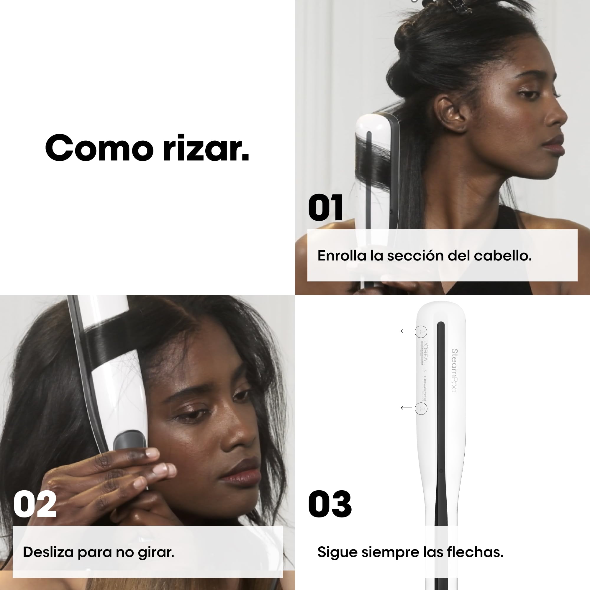 L’Oréal Professionnel, Plancha de Pelo Profesional con Tecnología a Vapor, para un Cabello Liso y Ondas Naturales, Enchufe Europeo, Color Blanco, Steampod