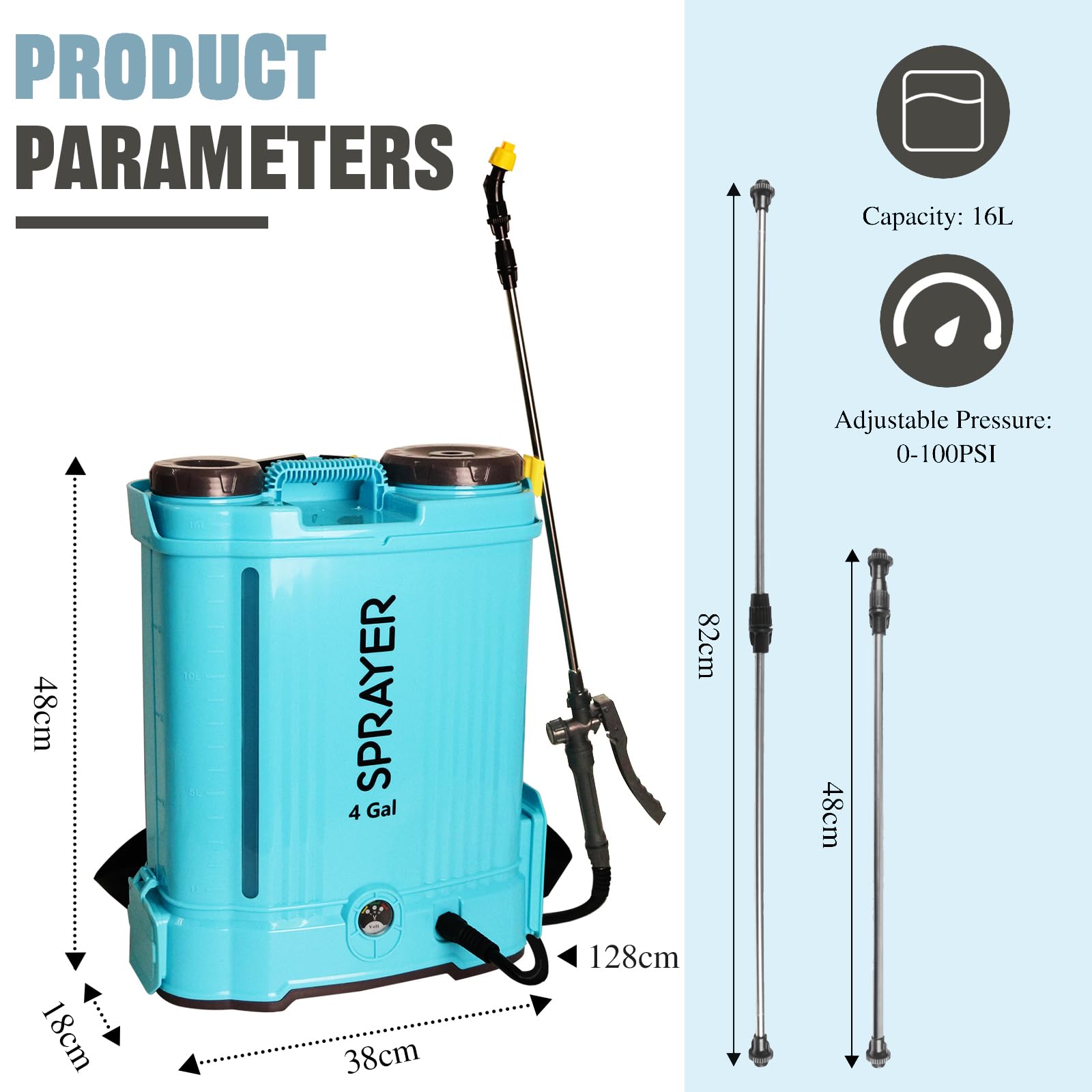 Pulverizador Eléctrico a Batería 16L - Fumigador de Mochila 12V con Presión Regulable Mochila Pulverizadora para Jardín y Agricultura