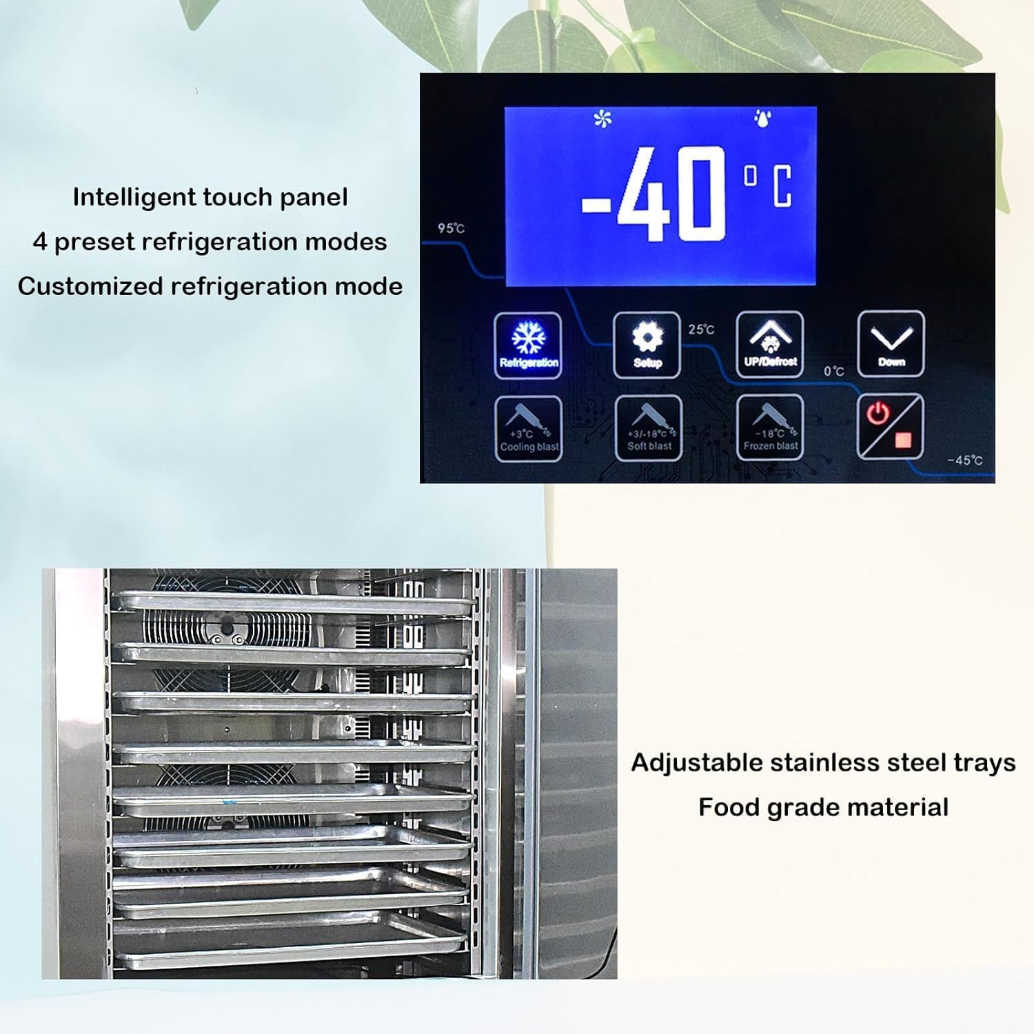 Kolice Commercial Heavy Duty 220V 60HZ 15 Trays Blast Chiller, Shock Freezing Blast Freezer for Restaurant, hotel, supermarket food-Lowest Temperature -40°F(-40°C)