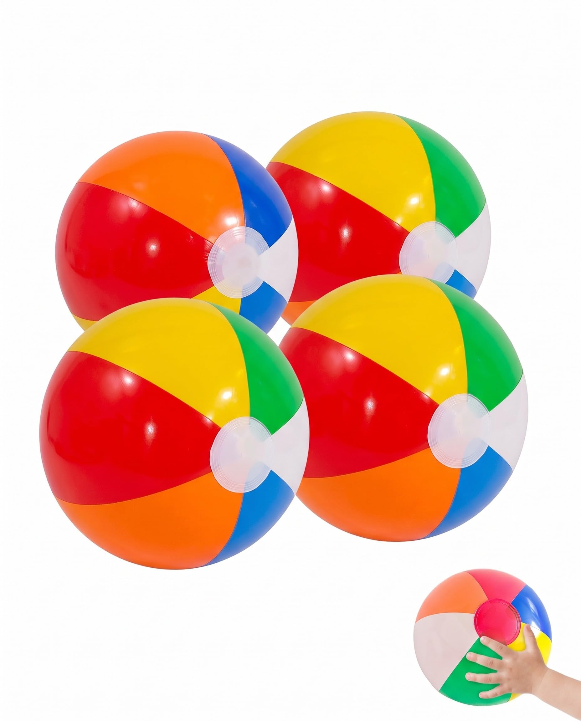 Pelotas de Playa Inflables 4 Uds. (30 cm) | Colores Vibrantes, Ultraligeras y Resistencia al Clima. Ideales para Juegos de Agua y Piscina