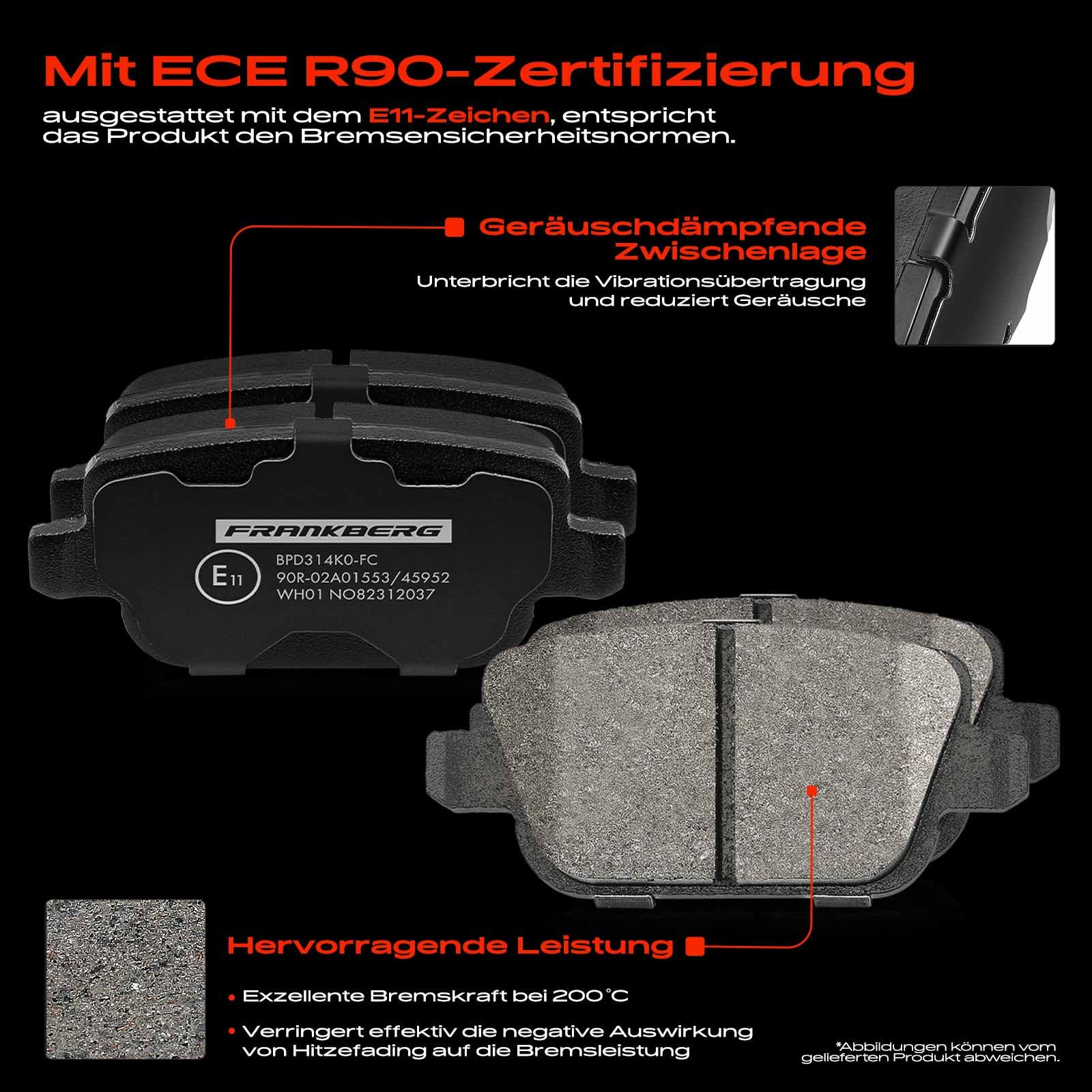 Frankberg Bremsensatz inkl. 2x Bremsscheiben + 4x Bremsbeläge Hinten Kompatibel mit Galaxy WA6 Mondeo IV Turnier BA7 Kug.a I S-Max WA6 Replace# 1459408, 1439867