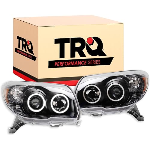 TRQ Performance Driver and Passenger Side Headlight Assembly Set Black Housing LED for 2006-2009 Toyota 4Runner
