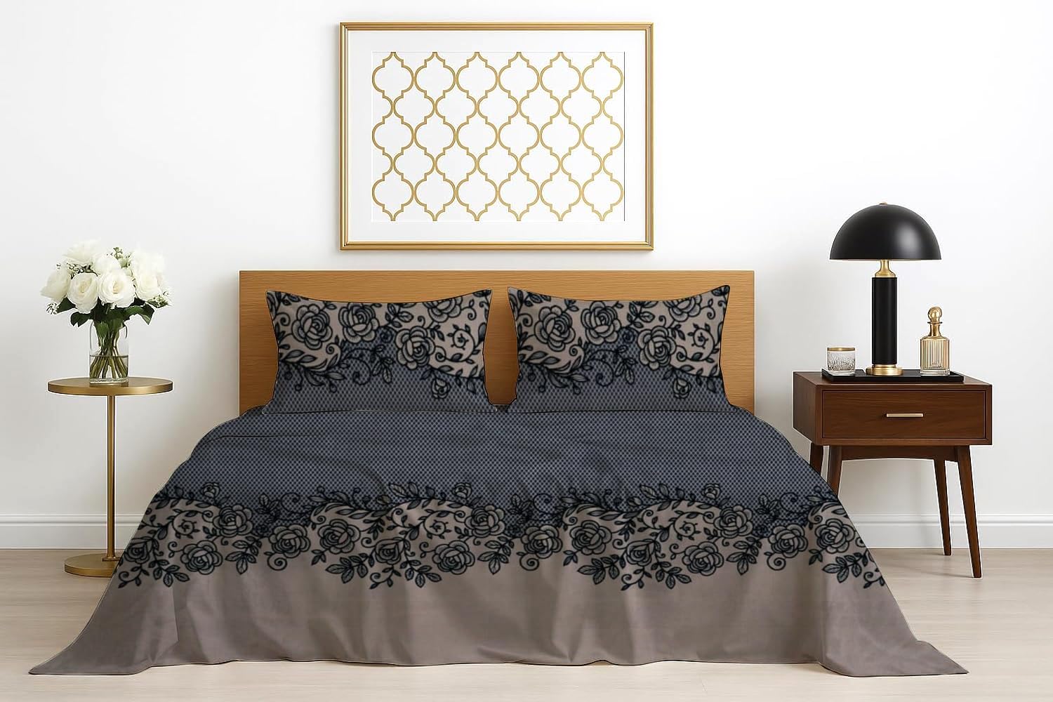 YORIK Poly Cotton Double Bedsheet 90×100 Inch with 2 Pillow Covers 17×27 Inch | Soft & Breathable Fabric | Fade Resistant | Brown King Size Bed Sheet